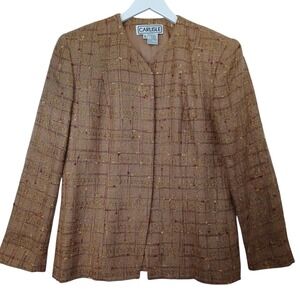 Carlisle Womens Vintage Wool Blend Metallic Tweed Blazer Jacket Brown Gold Sz 14